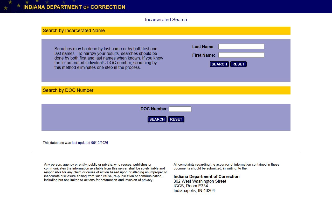Indiana IDOC locator for Newton County inmate population state custody search