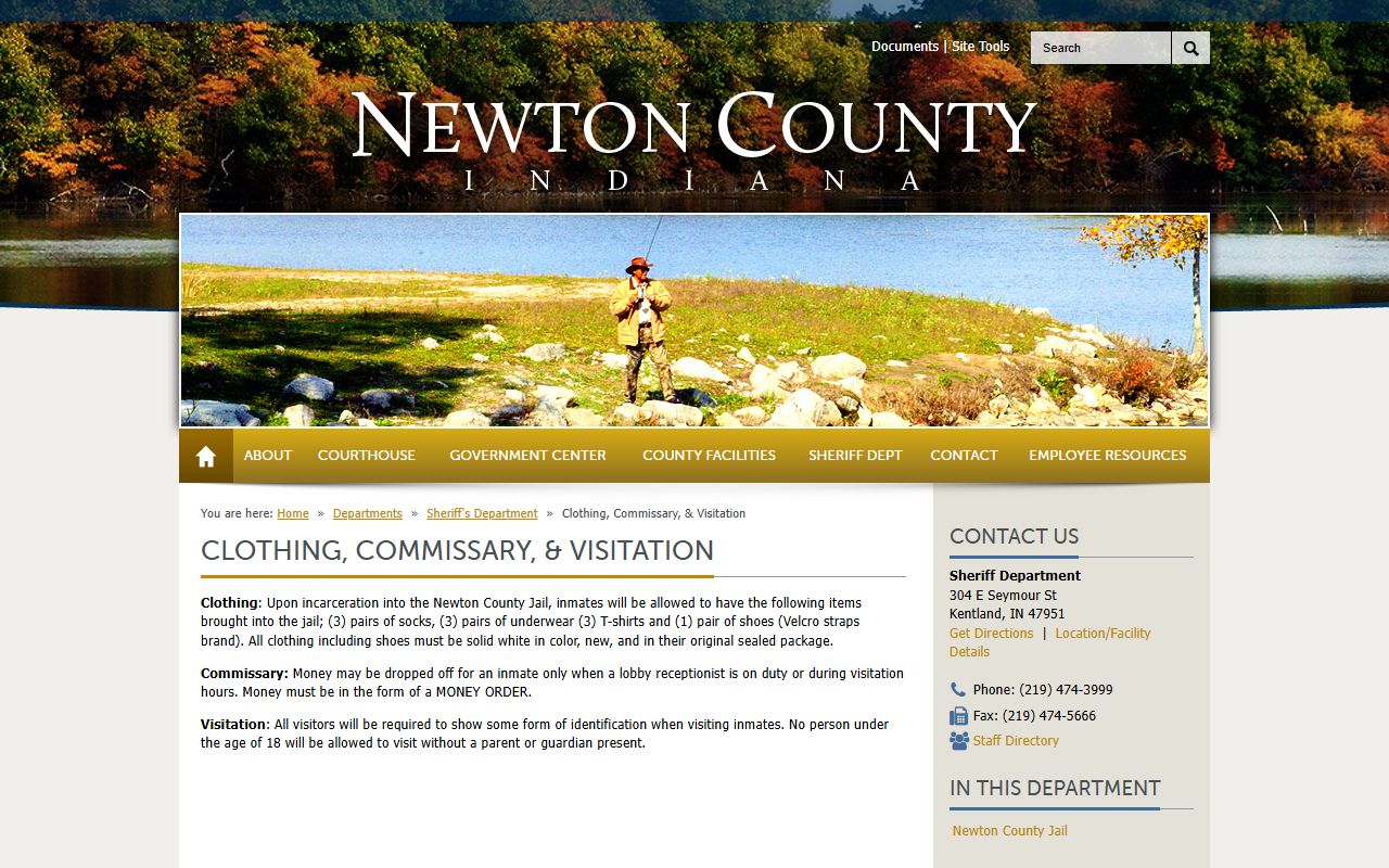 Newton County Jail clothing commissary and visitation rules page