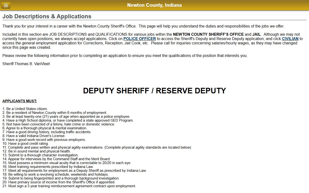 Newton County sheriff corrections job description with booking and jail operations duties